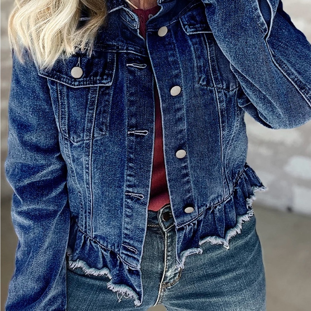 LAST ONE Ruffled Denim Jacket - Picture 2 of 14